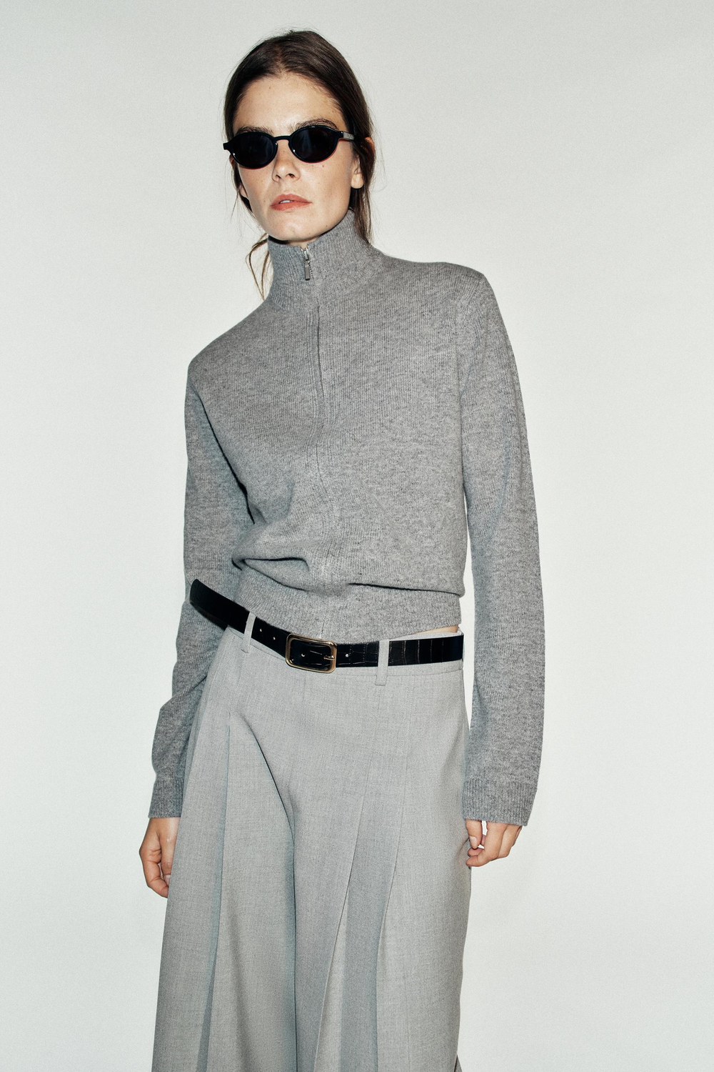 ZARA ДЛИННЫЕ ШОРТЫ С РЕМНЕМ, СЕРЫЙ