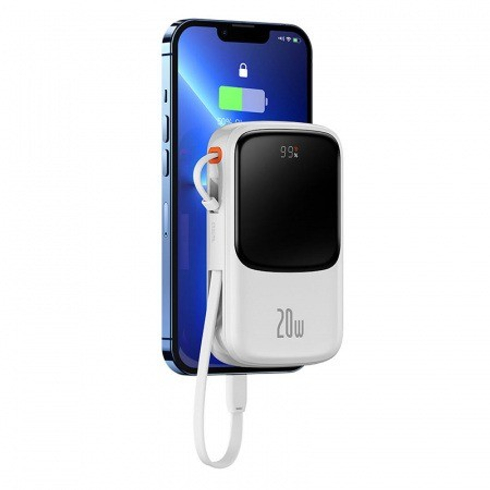 Powerbank Baseus Qpow Pro Digital Display 10000mAh 20W 1USB/1C/кабель Lightning (PPQD020002) белый