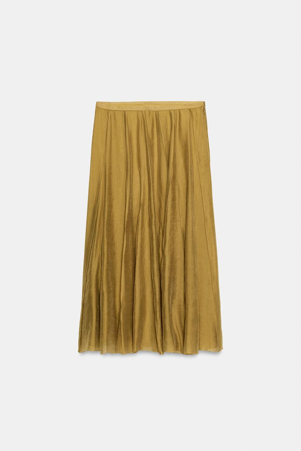 ZARA КОМБИНИРОВАННАЯ СТРУЯЩАЯСЯ ЮБКА — ZW COLLECTION, ОЛИВКОВЫЙ