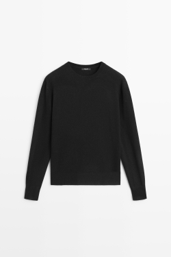 Massimo Dutti Вязаный свитер с круглым вырезом из смесовой шерсти, черный