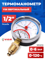 ViEiR Термоманометр 1/2", вертикальный (80 мм/6 бар) (YE6)
