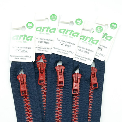 Молния трактор Arta Т6 (6 мм) 1 зам., н/раз., 18 см, BiColor, цв. 044 т.синий / 008 красный, уп.10 шт