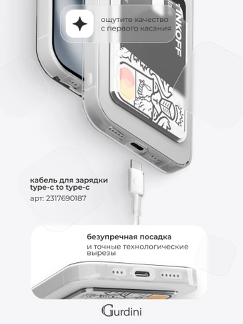 Чехол накладка iPhone 16 6.1" Gurdini силикон с отделением для карты прозрачный