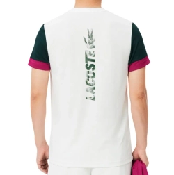 Мужская теннисная футболка Lacoste Sport Printed Colour-Block - white/green/fuchsia pink