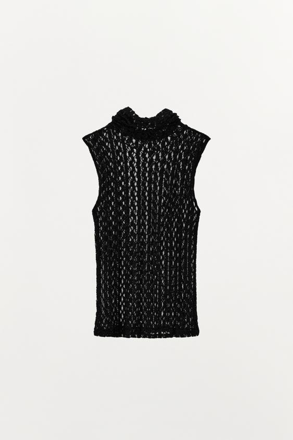 ZARA КРУЖЕВНОЙ ТОП С ВОРОТНИКОМ-СТОЙКОЙ, ЧЕРНЫЙ