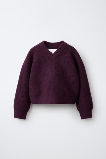ZARA ОДНОТОННЫЙ ТРИКОТАЖНЫЙ СВИТЕР, БАКЛАЖАННЫЙ