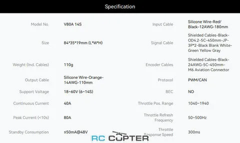 ESC регулятор мотора T-Motor V80A 6-14S PWM/CAN