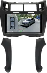 Магнитола для Toyota Vitz 2, Yaris 2 2005-2011 (рамка черная тип 2) - FarCar BX9-360-9647F2B монитор 9.5" 2K QLED на Android 13, Быстрая, CarPlay, 4G SIM-слот, 4 камеры в комплекте