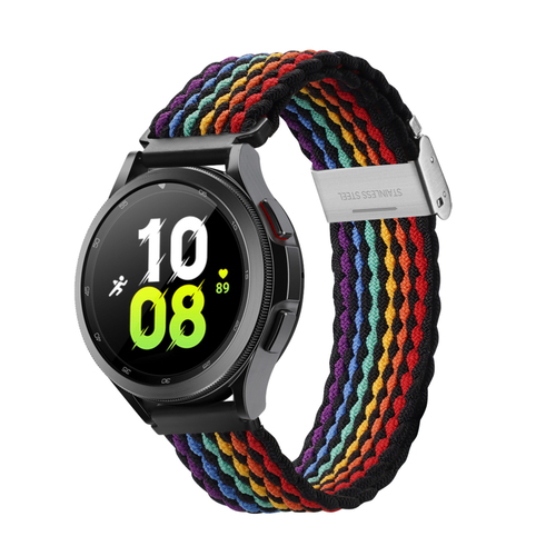 Эластичный ремешок темного цвета (DarkStripes) от Dux Ducis для смарт часов Samsung Galaxy Watch 45 и 46мм (размер крепления 22мм), серия Mixture II Series