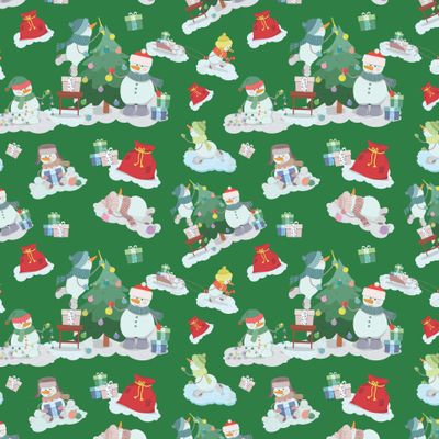 Funny snowmen on green