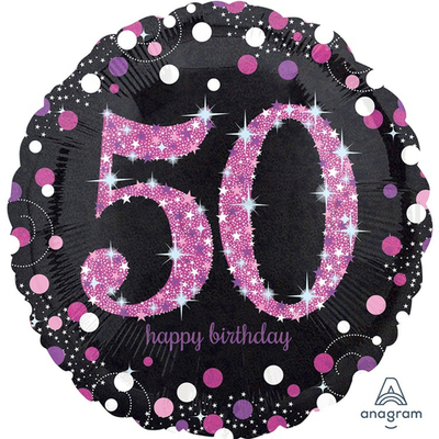 Фольгированная фигура, круг, HB Sparkling Birthday 50 pink S55,18"/46СМ