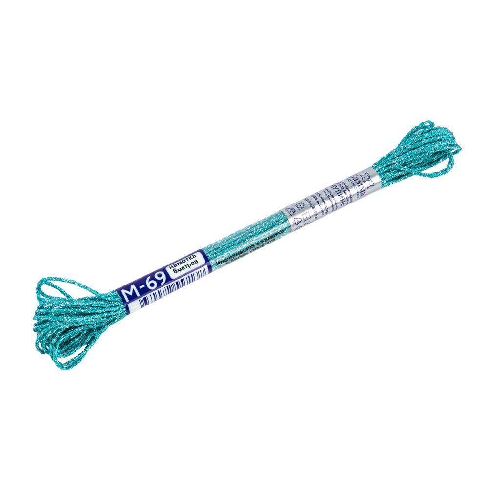Мулине Gamma металлик NM 12 мотков по 6 метров, M-69 бирюзовый/серебристый, Gamma MOULINE