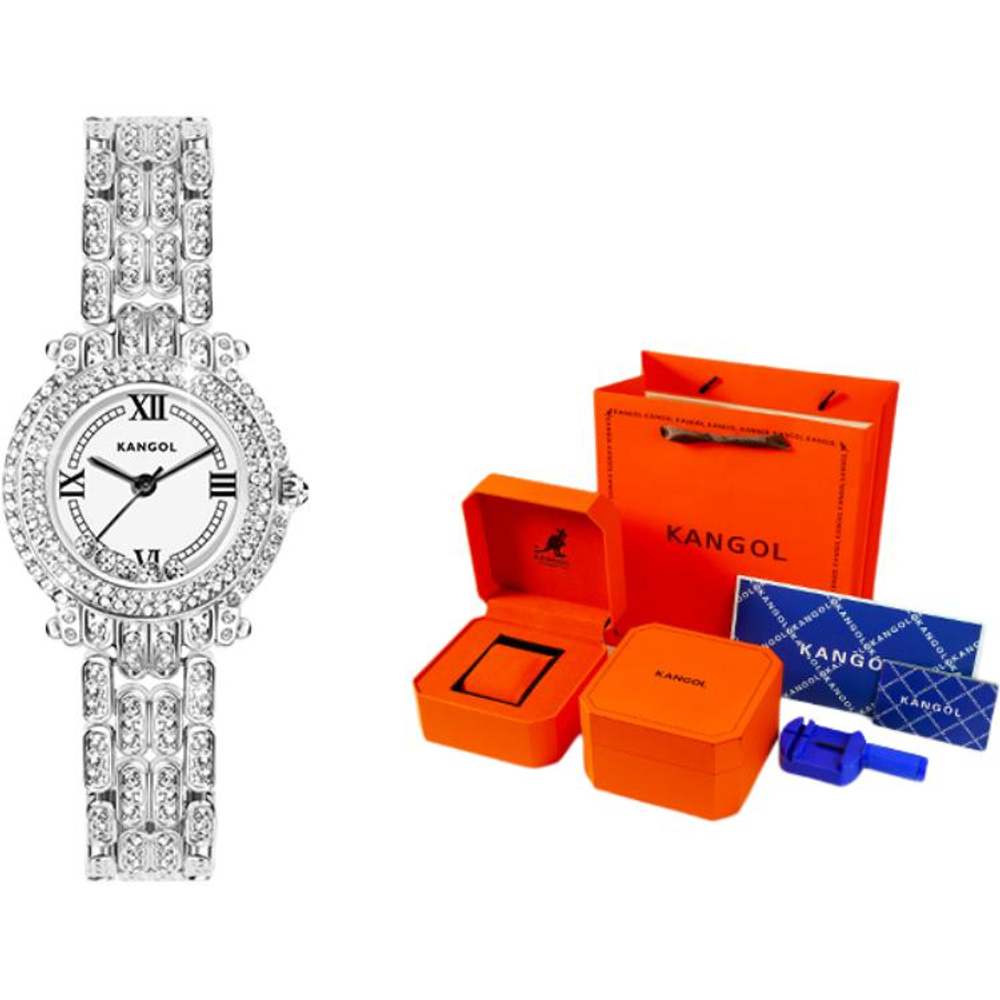 KANGOL Turn Of Fortune Baby"s Breath Quartz Movement Metal Strap Watch Women"s Watch White Dial