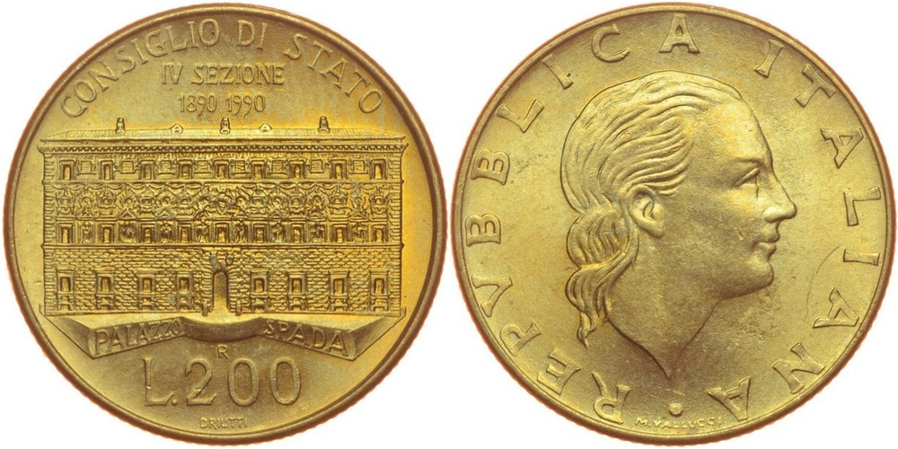 Италия 200 лир, 1990 Государственный Совет XF
