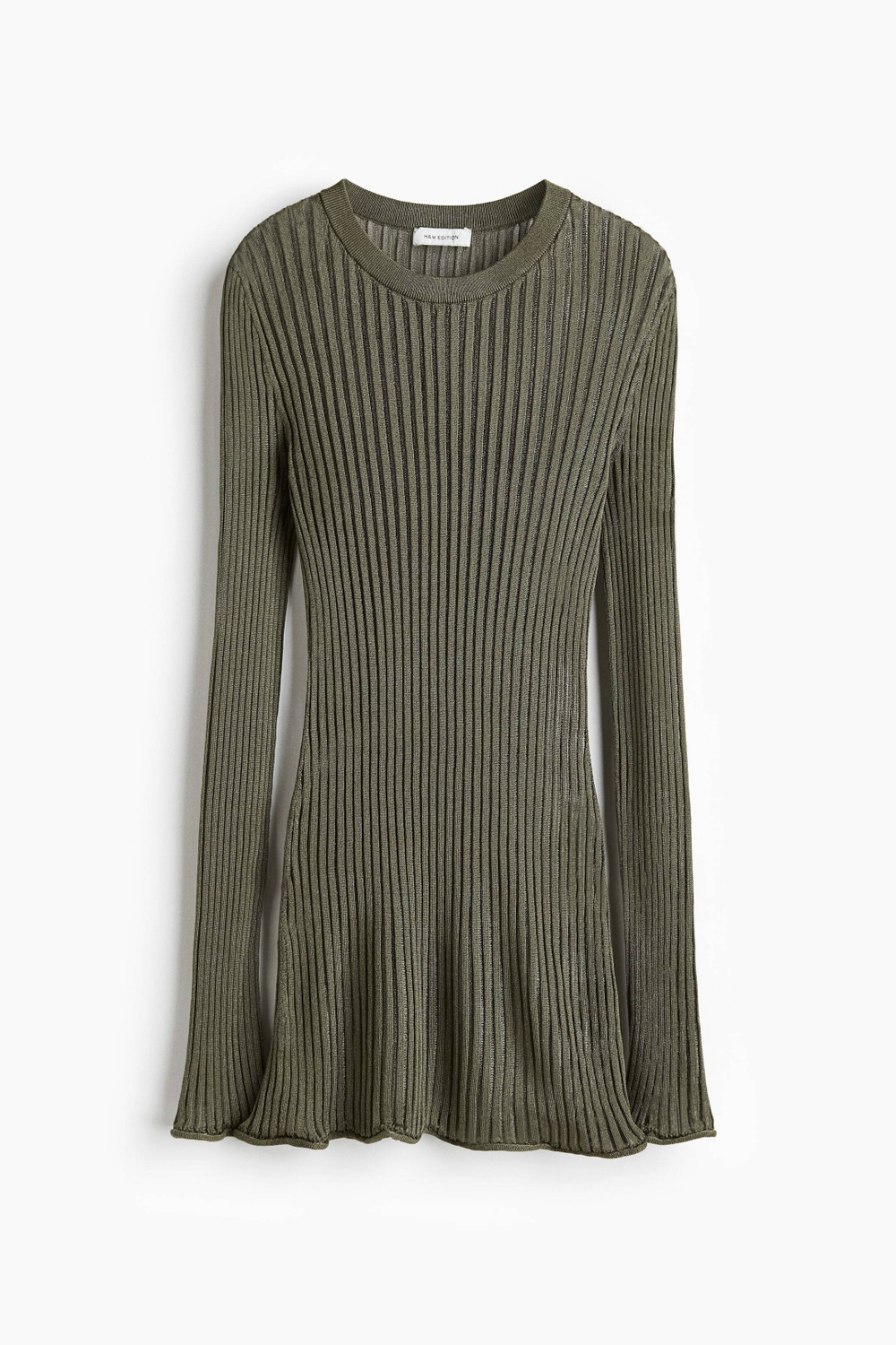 H&M Эластичный трикотажный тонкий топ, темно-зеленый хаки