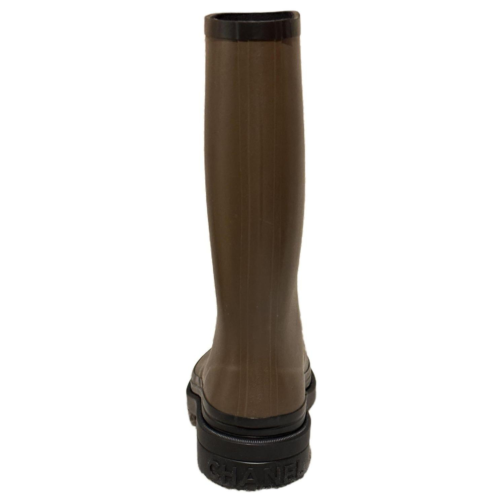 CHANEL Calfskin Rain Boots Women"s Army Green
