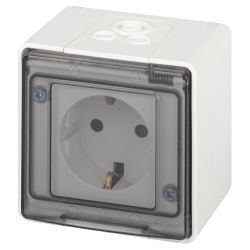 Розетка ЭРА Эксперт 11-2502-01 с заземлением крышкой 2P+E IP55 шторки 16A-250В ОУ белый | Эра Эксперт