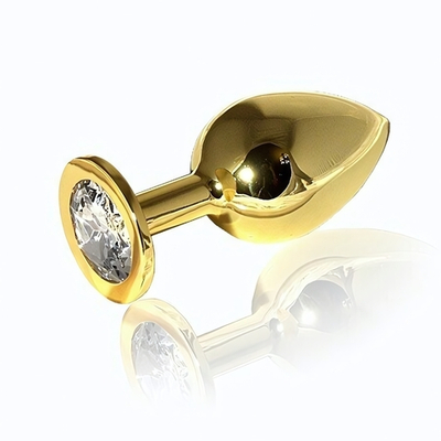 Анальная втулка с кристаллом Large Gold бесцветный 9 см