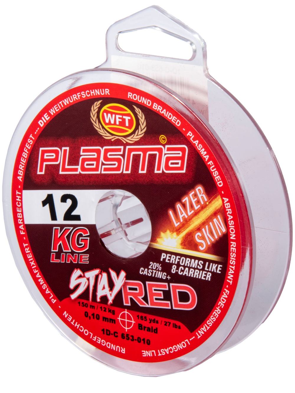 Леска плетёная WFT KG PLASMA LAZER SKIN Stay Red 150 м, 0,10 мм