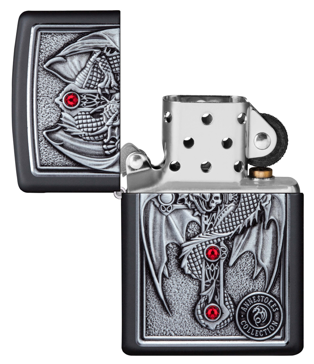 Зажигалка Zippo Winged Dragon Cross с покрытием Black Matte, латунь/сталь, чёрная, 38x13x57 мм