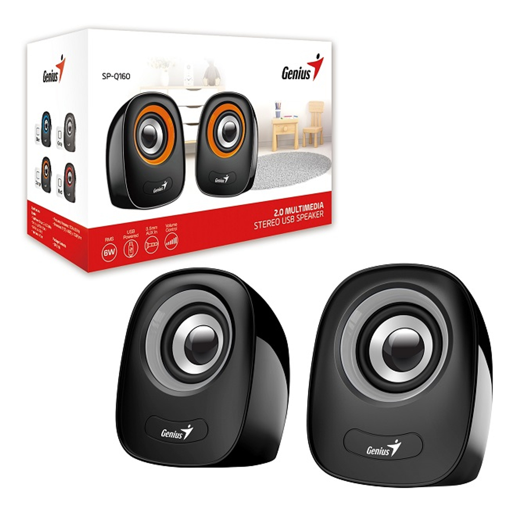 Колонки Genius SP-Q160, 2.0, 2х3 Вт, питание от USB, черный/серый (SP-Q160)