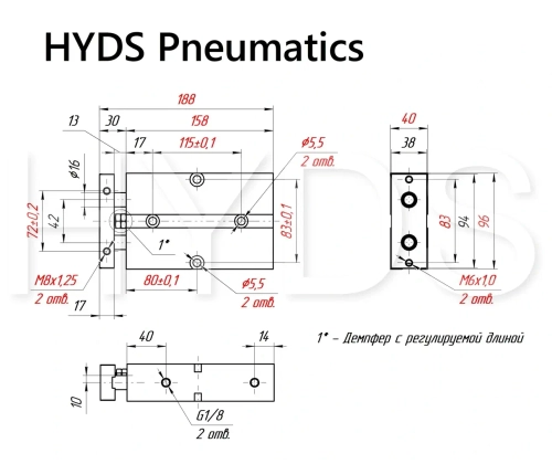 TN 32x80-S Пневмоцилиндр двухпоршневой