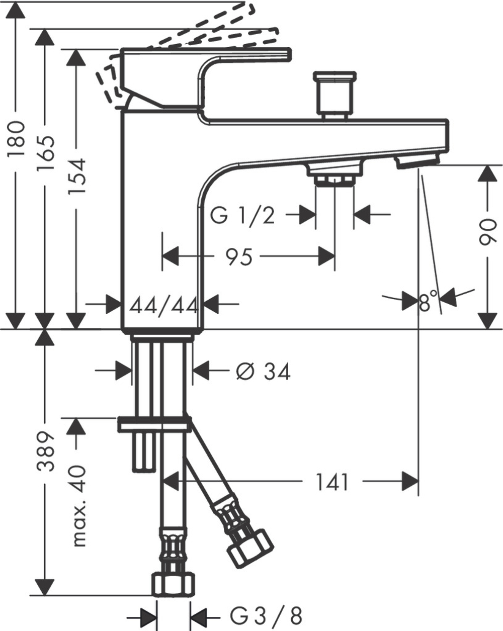 Смеситель для ванны Hansgrohe Vernis Shape и душа, Monotrou, с двумя 71464000