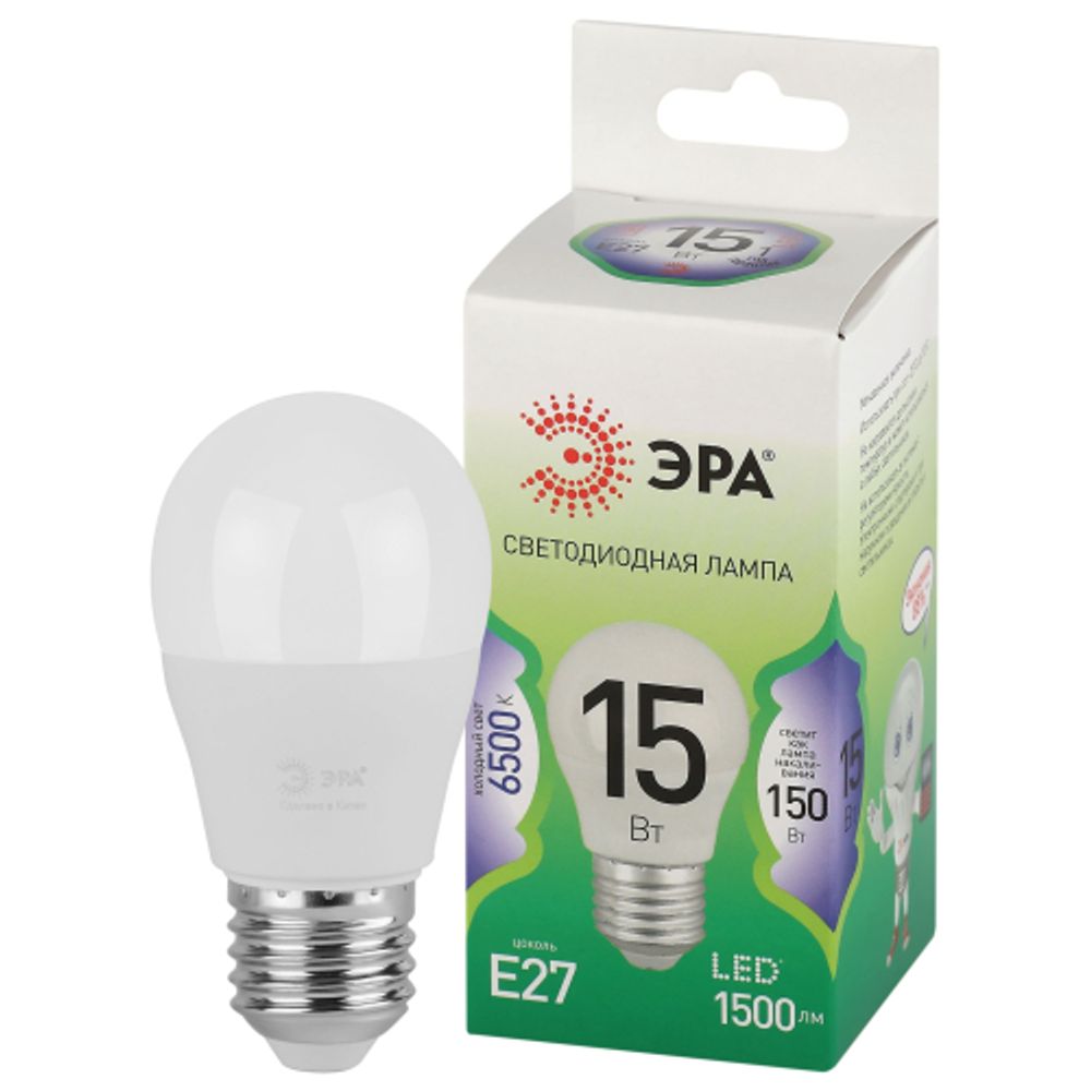 Лампа светодиодная ЭРА GREEN LINE LED P45-15W-865-E27 GL 15Вт шар холодный свет E27 | Лампы cветодиодные Шар (G/P)