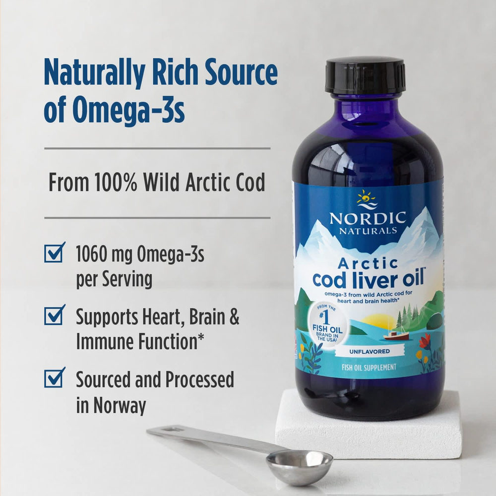 Nordic Naturals, Arctic Cod Liver Oil™, без добавок, 1060 мг, 237 мл (8 жидк. унций)