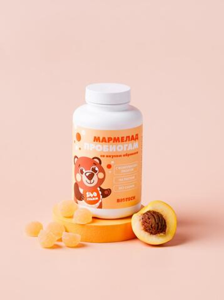 Мармелад на пектине без сахара Пробиогам со вкусом абрикоса На пектине, без сахара, обогащенный пребиотиками, метабиотиками 18 штаммов полезных бактерий и комбучей