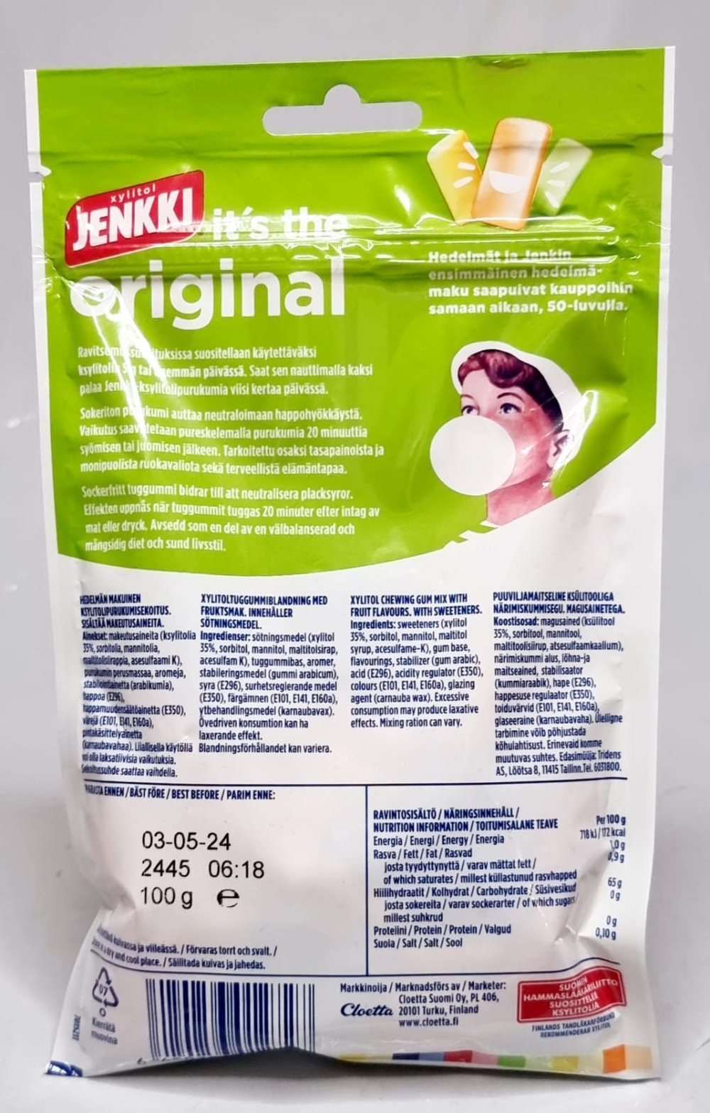 Жевательная резинка Jenkki Original FruitMix с ксилитом 100 г (из Финляндии)