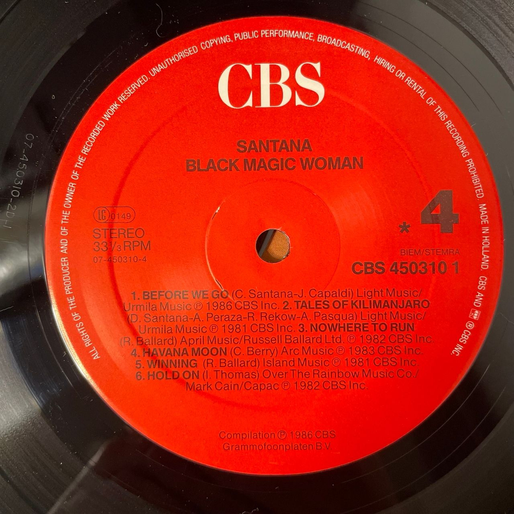 Винтажная виниловая пластинка LP Santana Black Magic Woman (Нидерланды 1986)