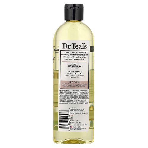 Dr. Teal's, увлажняющее масло для ванны и тела, кокосовое масло и эфирные масла, 260 мл (8,8 жидк. унции)