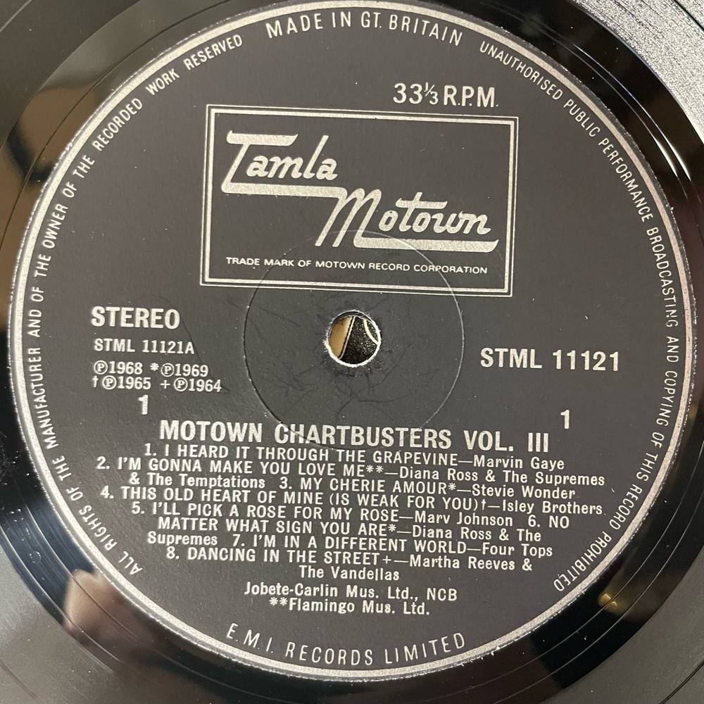 Винтажная виниловая пластинка LP Сборник Фанка Лучшие Хиты Motown Chartbusters Volume 3 (Англия 1969) (Marvin Gaye, Stevie Wonder, Edwin Starr и др)