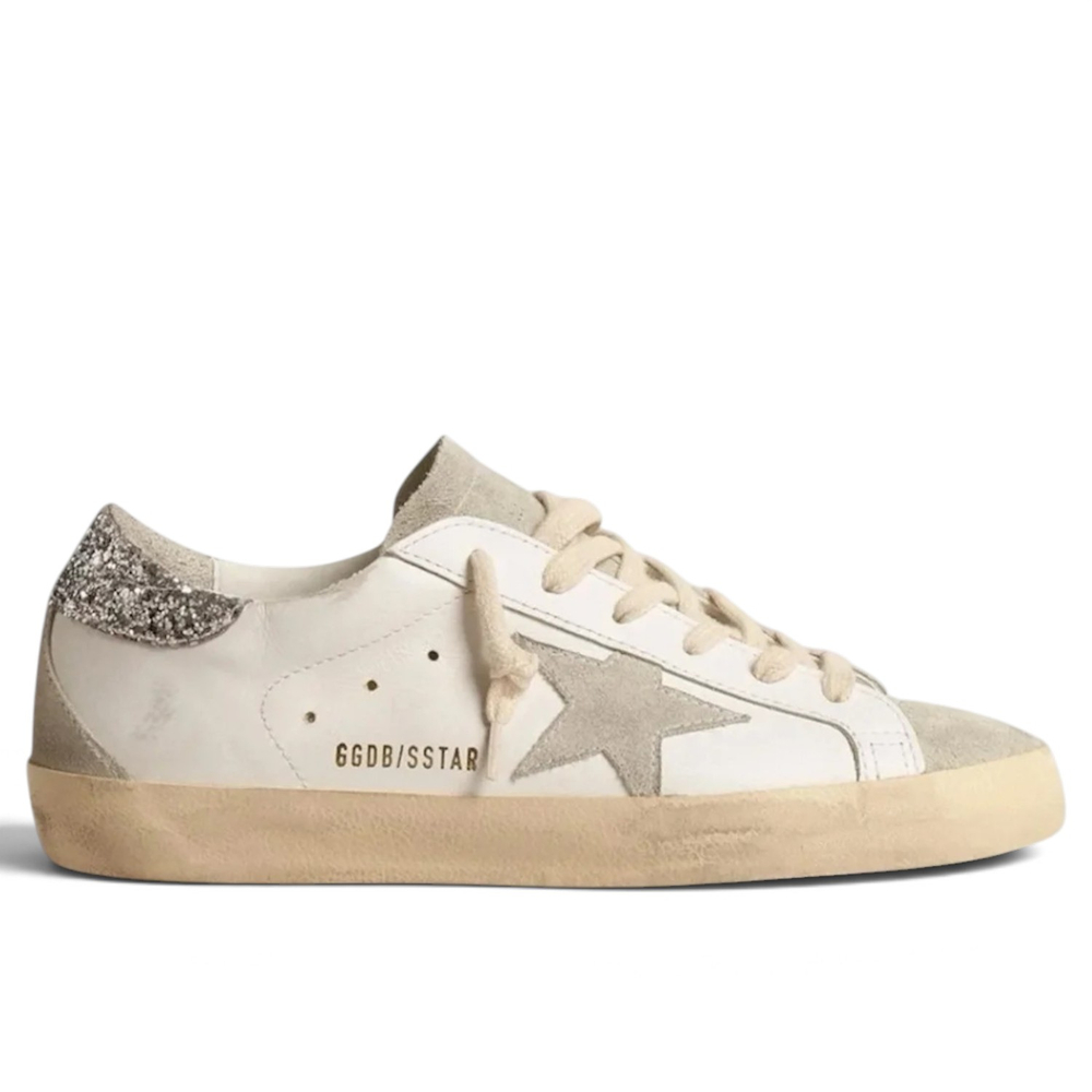 Women’s Super-Star with gray star and silver glitter heel tab