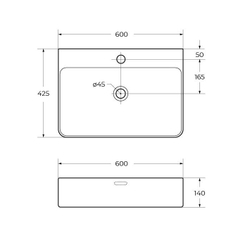 Раковина накладная BelBagno 60 BB1338 60x22,5x14 см. Белая схема