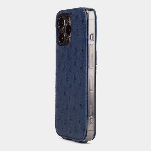 Чехол для iPhone 15 Pro из кожи страуса, синего цвета