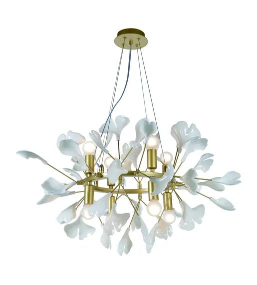 Люстра подвесная NewRgy 5746A/8 SPRAY PAINT BRASS+WHITE, 8×40 Вт, белая и латунная