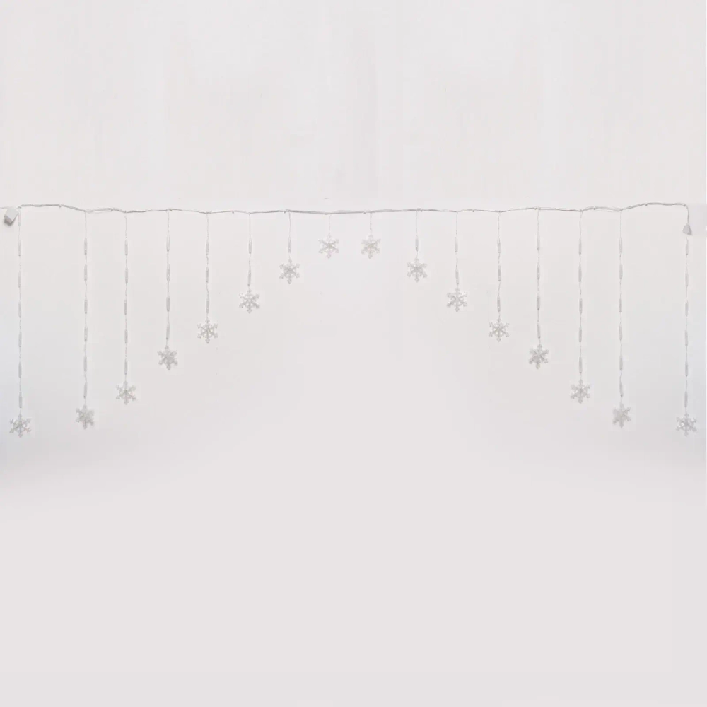 Гирлянда для дома БАХРОМА 2,5м*1/0,1м 136 ламп LED, с насадками Снежинка, 8 реж, IP-20, Белый (возможность соединения)