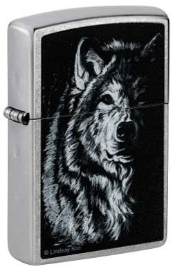 Зажигалка ZIPPO Shadow Wolf с покрытием Street Chrome, латунь/сталь, серебристая, матовая, 38x13x57