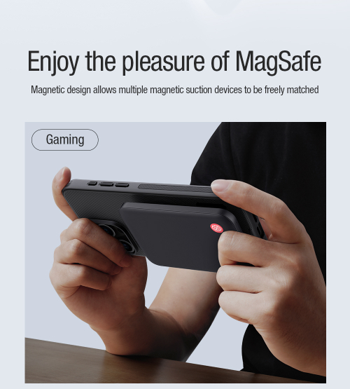 Усиленный чехол от Nillkin c поддержкой зарядки MagSafe для iPhone 15 Pro, серия Super Frosted Shield Pro Magnetic Case