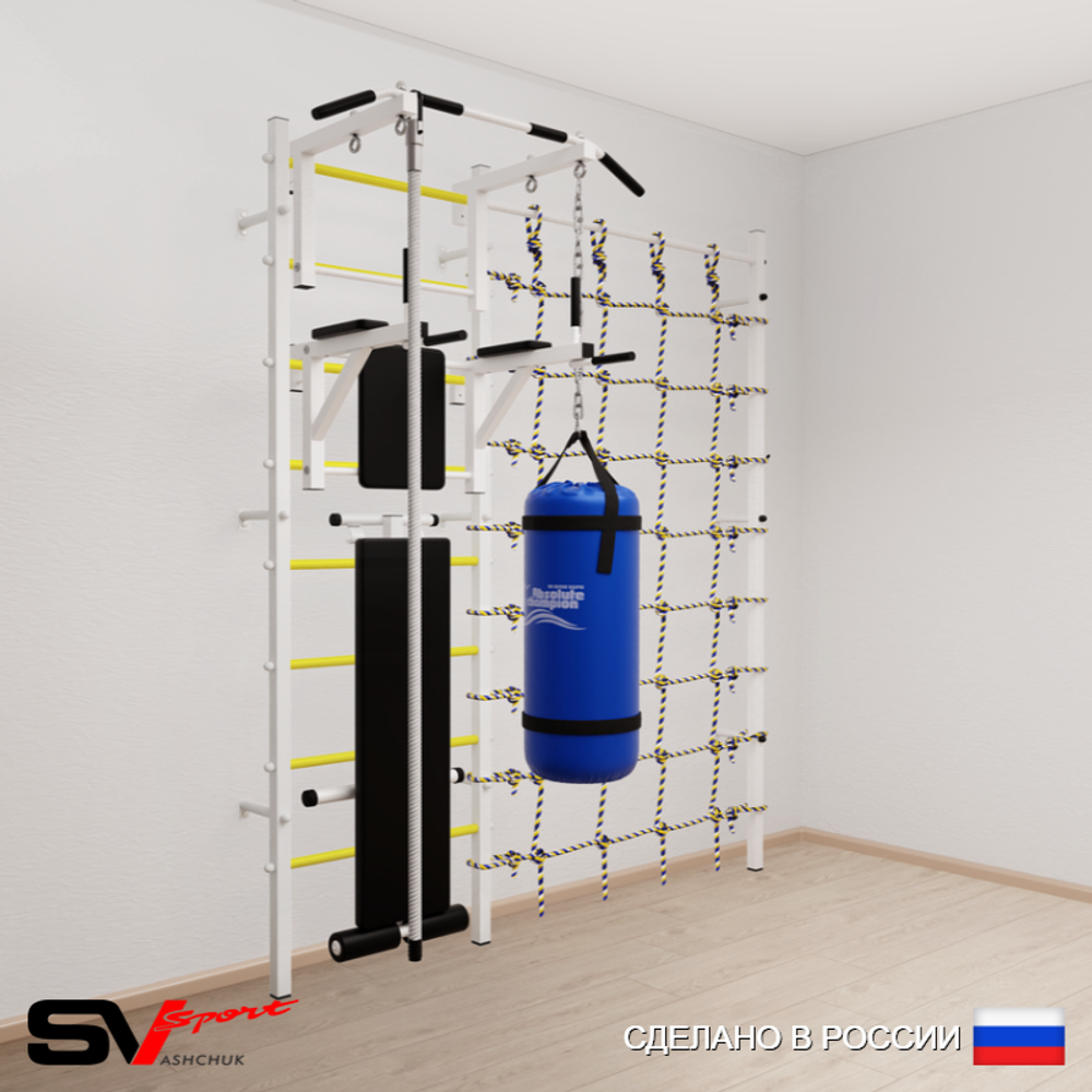 Шведская стенка Sv Sport 58010 (Турник стандарт/Брусья/Скамья/Канат/Цепь/Мешок 15кг/Канатный лаз)