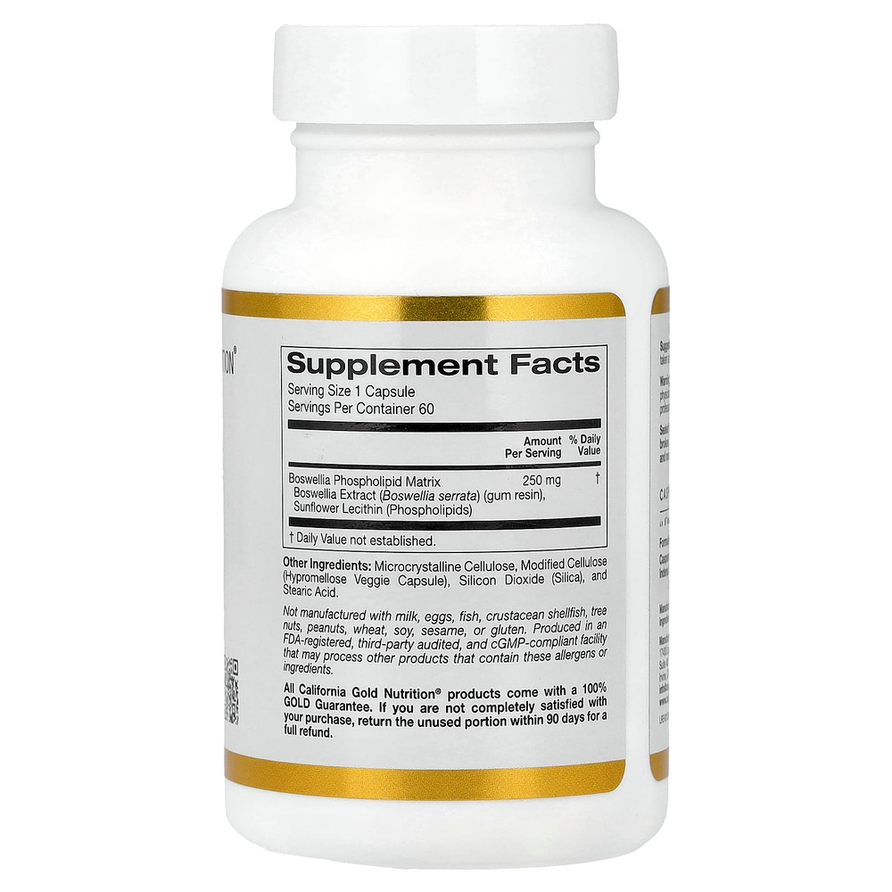 California Gold Nutrition, Boswellia Phytosome, фитосома босвеллии пильчатой с подсолнечным лецитином, 250 мг, 60 растительных капсул