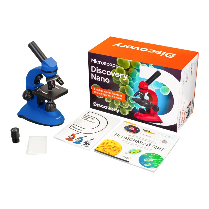 Микроскоп Levenhuk Discovery Nano Gravity с книгой - комплект поставки и упаковка
