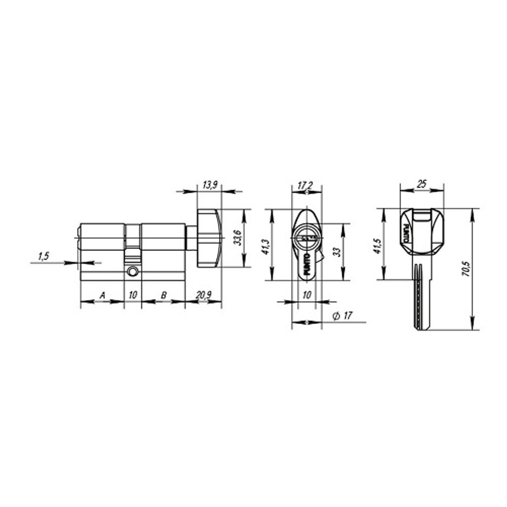 Цилиндровый механизм с вертушкой PUNTO MaxPro7002/70 mm (30+10+30) CP хром 7кл. /61171/