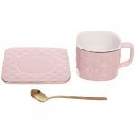 Чайная пара «Зефир» (кружка 240мл,блюдце, ложка) розовая, квадратная