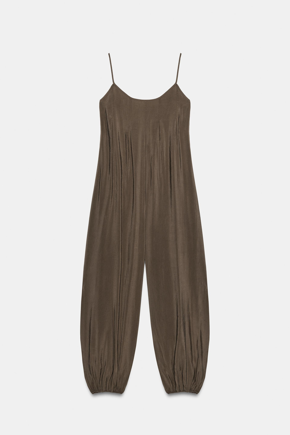 ZARA ДЛИННЫЙ КОМБИНЕЗОН НА БРЕТЕЛЯХ, ТЕМНО-КОРИЧНЕВЫЙ