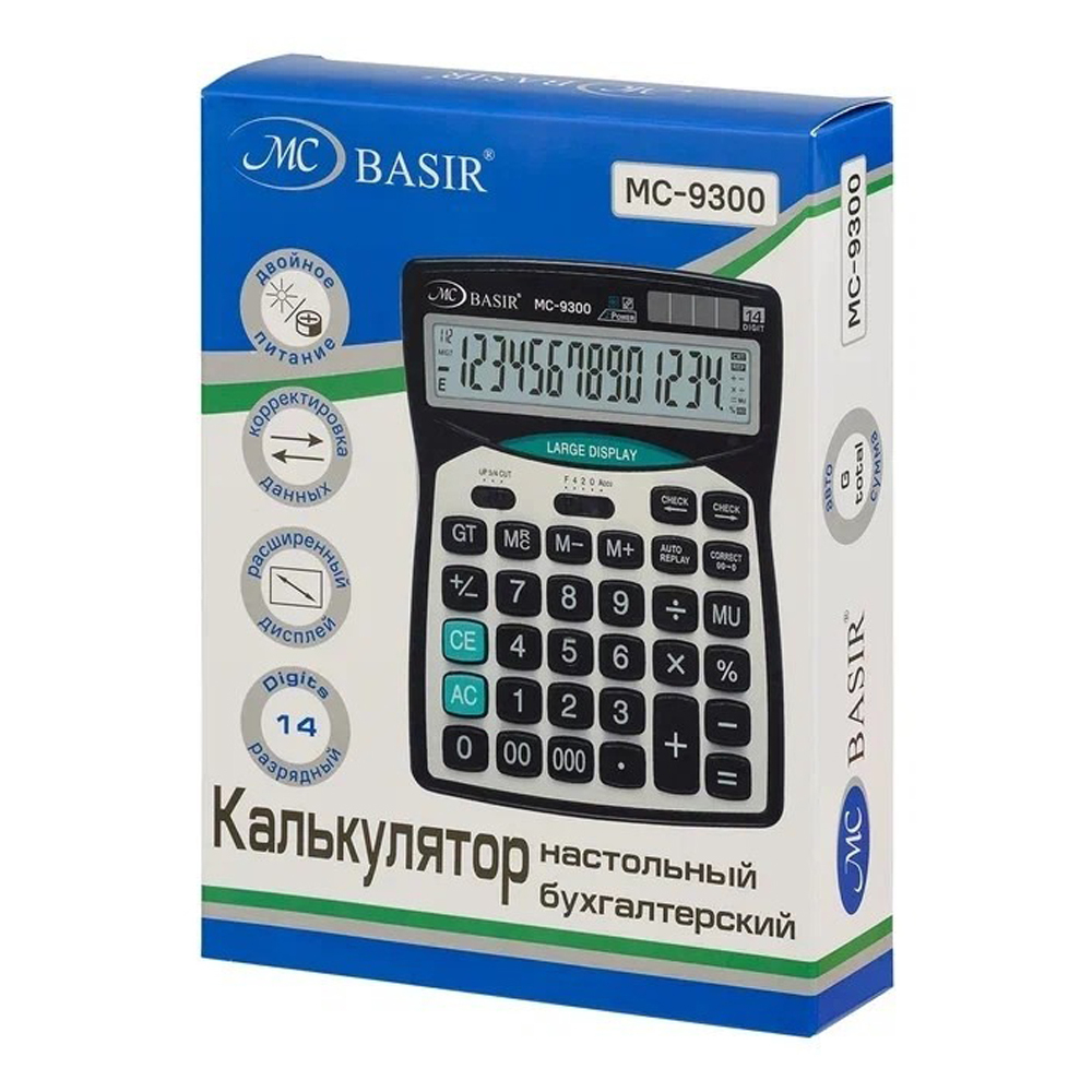 Калькулятор настольный Basir 14 Bit, двойное питание, LCD, 20.2*15.4*4 см, чёрный