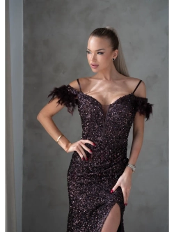 вечернее платье с пайетками и перьями + plus size