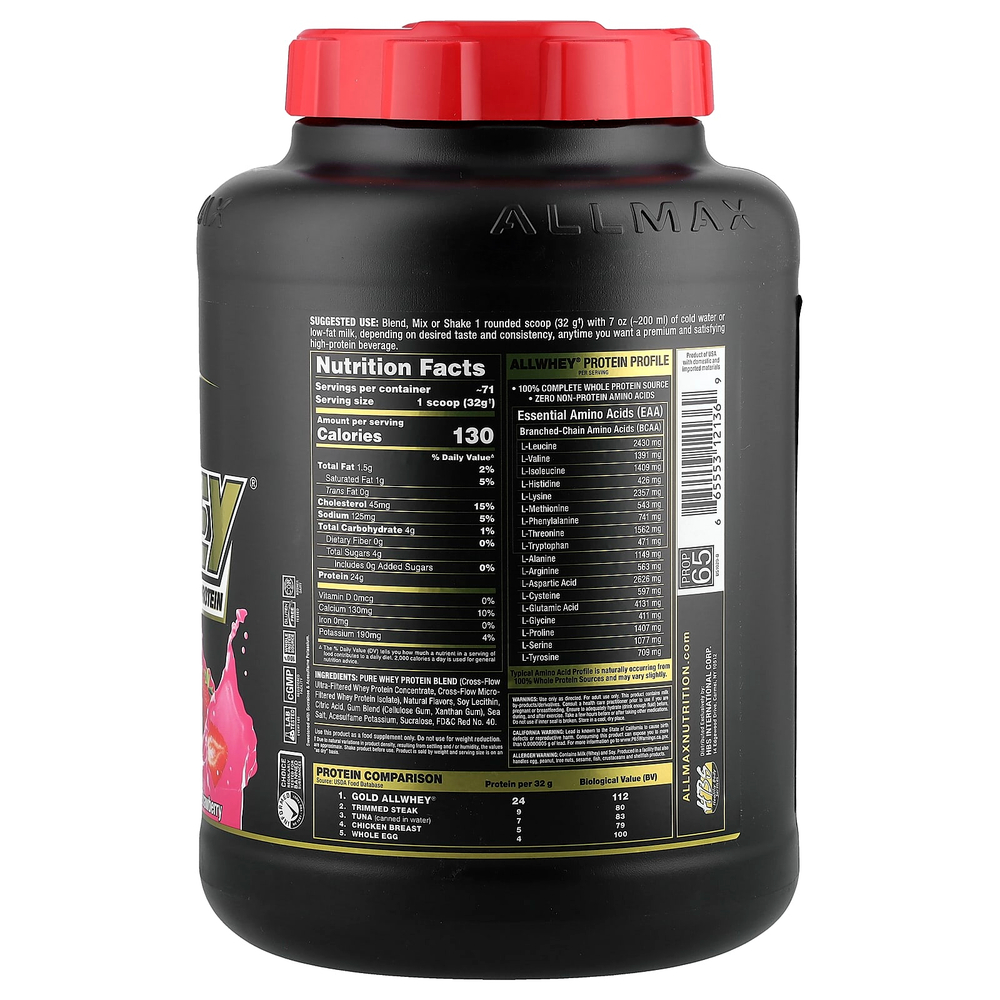 ALLMAX, GOLD ALLWHEY®, сывороточный протеин премиального качества, клубничный вкус, 2,27 кг (5 фунтов)
